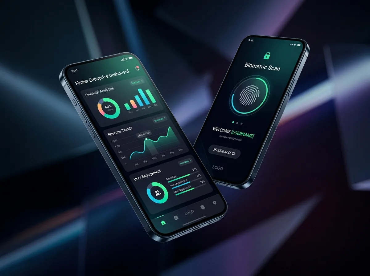 Cross-platform Flutter mobile application UI mockups for Android and iOS devices